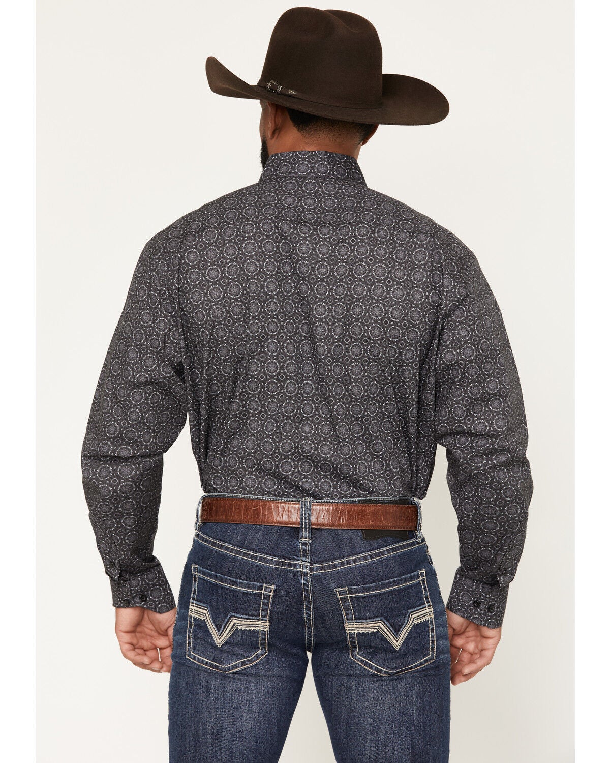 Image #4 - Rock & Roll Denim Men's Medallion Print Long Sleeve Button-Down Stretch Western Shirt, Black, hi-res