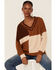 Image #1 - Wild Moss Women's Patchwork Mixed Knit Sweater, Brown, hi-res