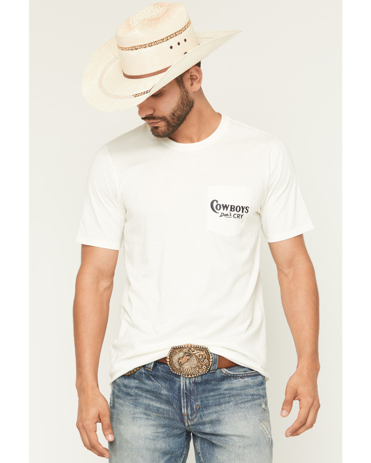 Image #2 - Sendero Provisions Men's Cowboys Don't Cry Short Sleeve Graphic T-Shirt, White, hi-res