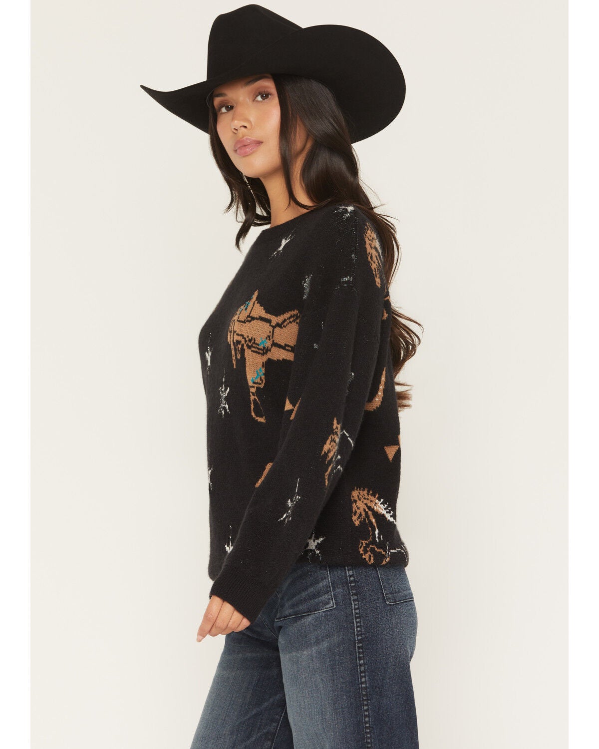 Image #2 - Rock & Roll Denim Women's Conversational Print Sweater, Black, hi-res