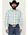 Image #1 - Stetson Men's Plaid Print Long Sleeve Pearl Snap Western Shirt, Turquoise, hi-res