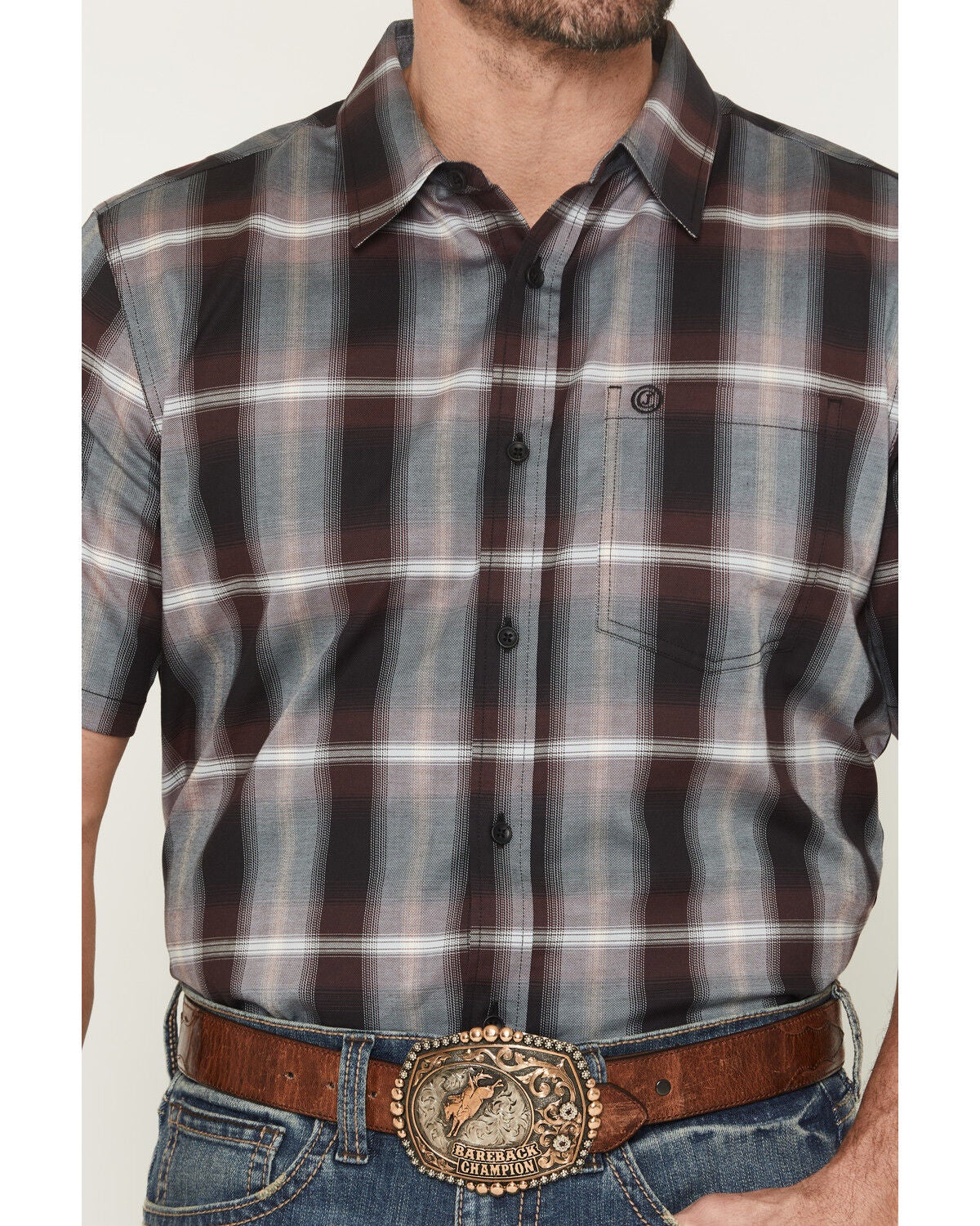 Image #3 - Cody James Men's Bowen Plaid Print Short Sleeve Button-Down Stretch Western Shirt, Purple, hi-res