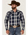 Image #1 - Cody James Men's Transfer Large Plaid Long Sleeve Snap Western Shirt, Navy, hi-res