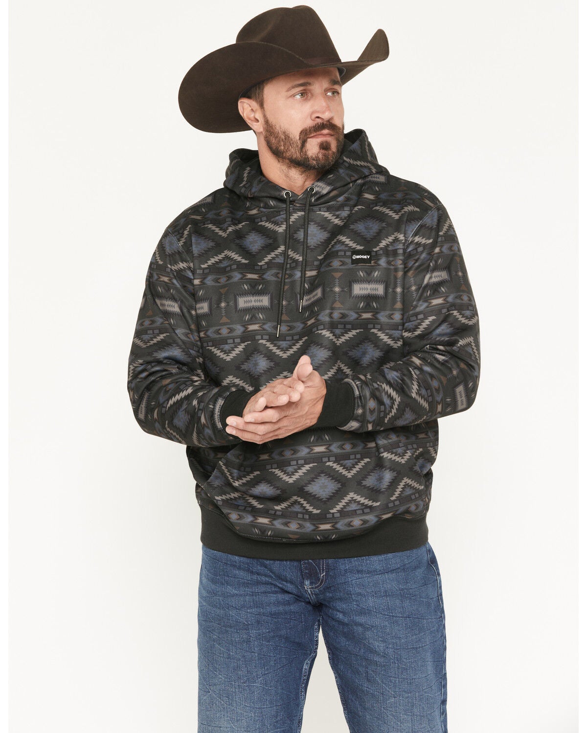 Image #1 - Hooey Men's Legendary Southwestern Print Hooded Sweatshirt, Black, hi-res