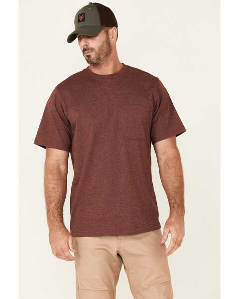 Image #1 - Hawx Men's Solid Burgundy Forge Short Sleeve Work Pocket T-Shirt , Burgundy, hi-res