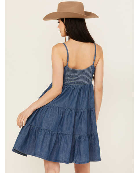 Image #4 - Wrangler Women's Denim Strappy Tiered Mini Dress, Blue, hi-res