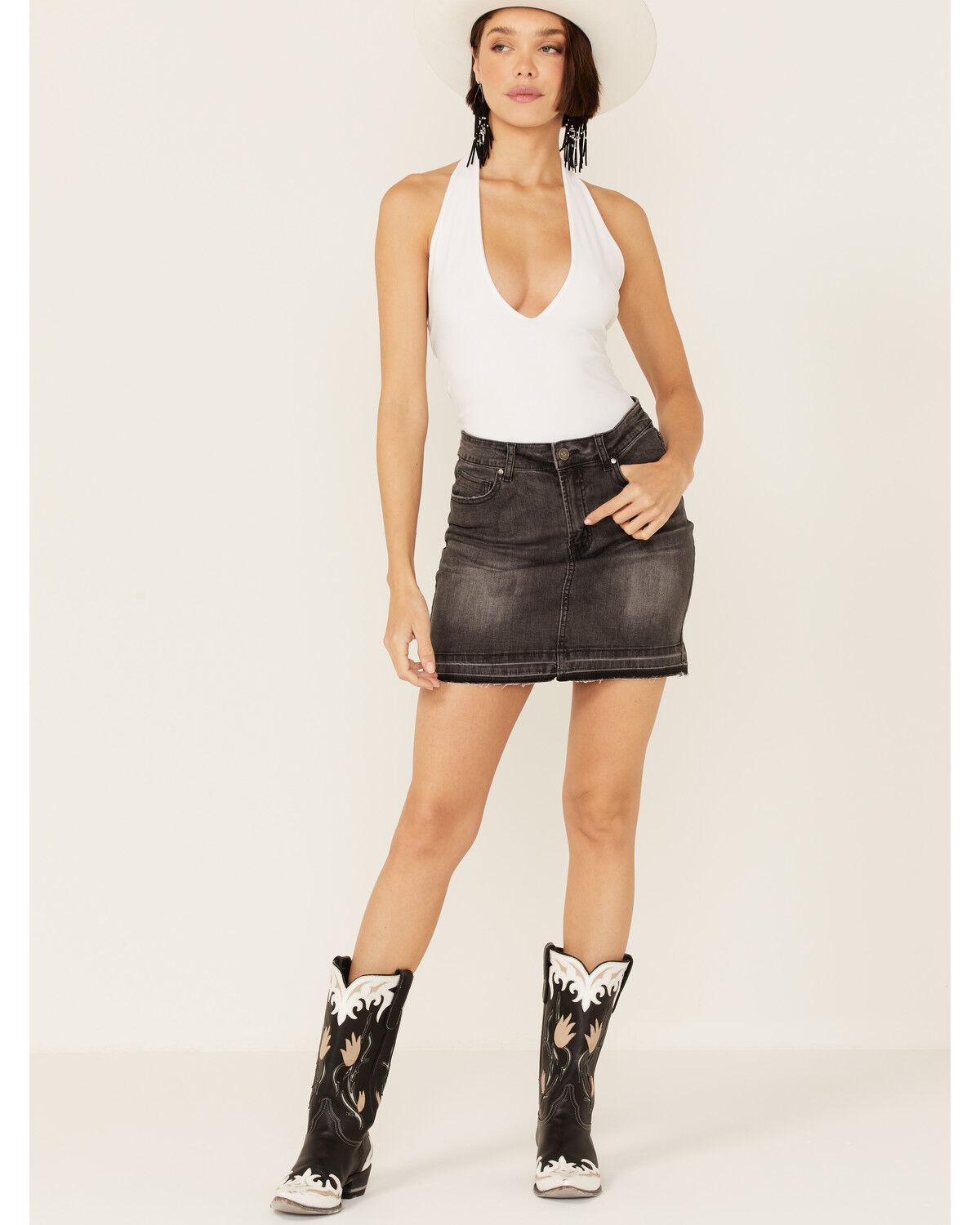 Image #1 - Wishlist Women's Released Hem Denim Mini Skirt, Grey, hi-res