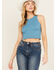 Image #1 - Fornia Women's Floral High Neck Cropped Top , Blue, hi-res