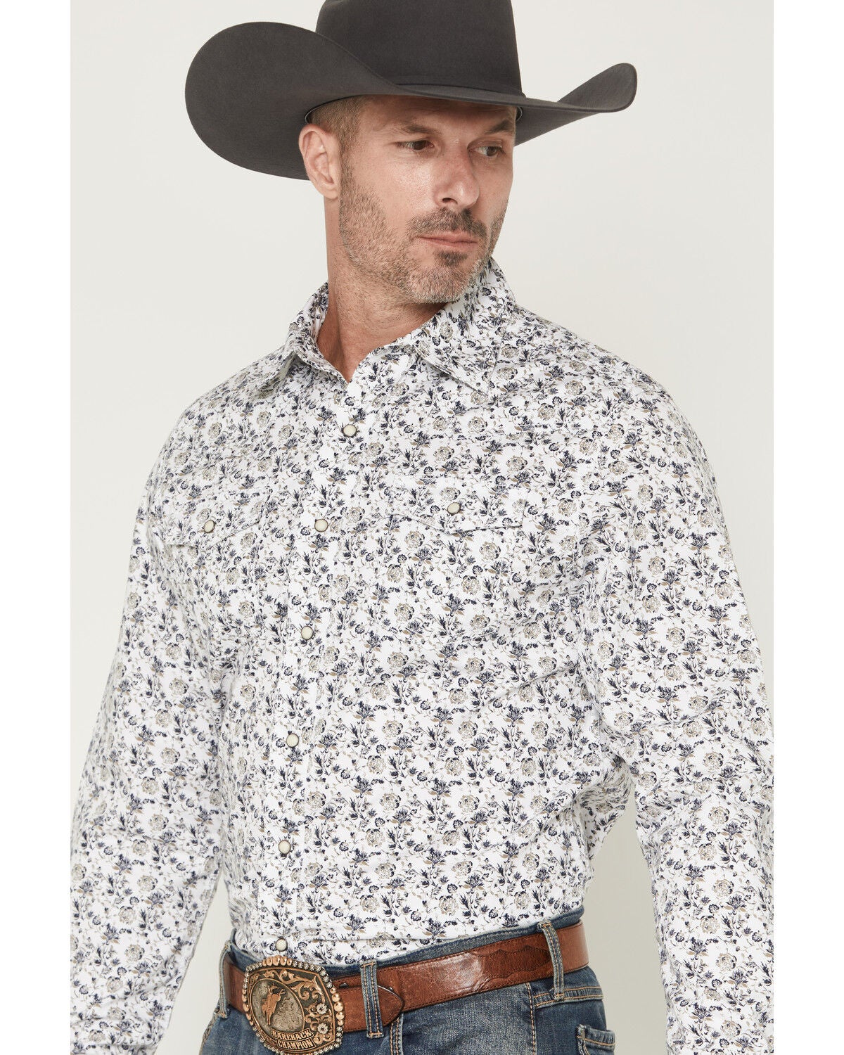 Image #2 - Wrangler Retro Men's Premium Floral Print Long Sleeve Snap Western Shirt, White, hi-res