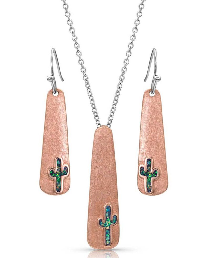 Montana Silversmiths Women's Desert Sun Opal Cactus Jewelry Set, Silver, hi-res