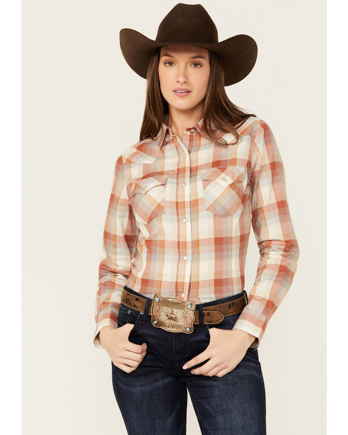 Image #1 - Wrangler Retro Women's Plaid Print Long Sleeve Pearl Snap Western Shirt, Multi, hi-res