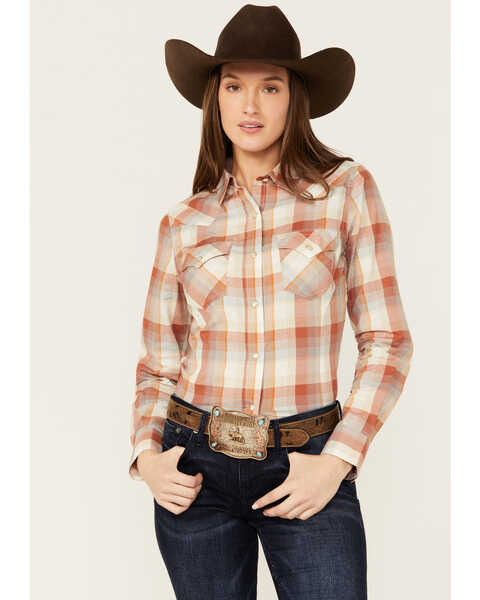 Wrangler Retro Women's Plaid Print Long Sleeve Pearl Snap Western Shirt , Multi, hi-res