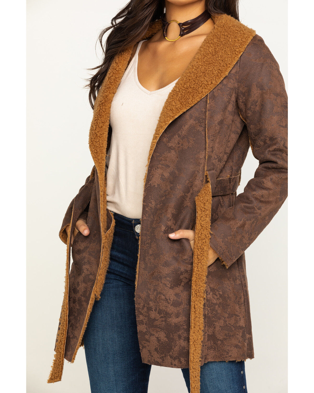 Faux sherpa long jacket