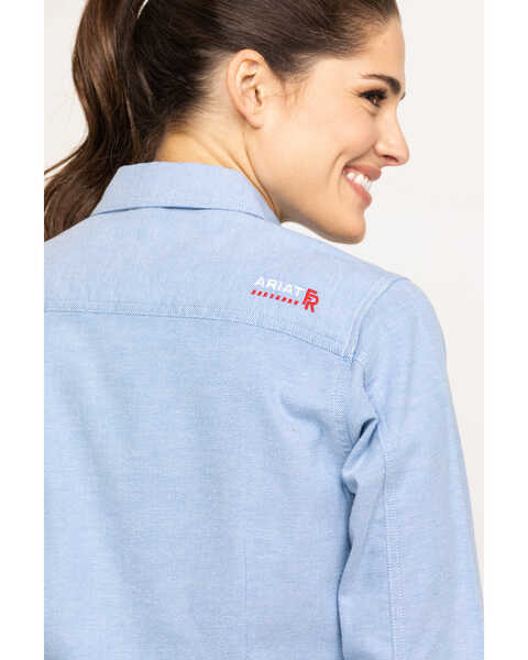 Image #5 - Ariat Women's FR Solid DuraStretch Long Sleeve Snap Work Shirt, Blue, hi-res