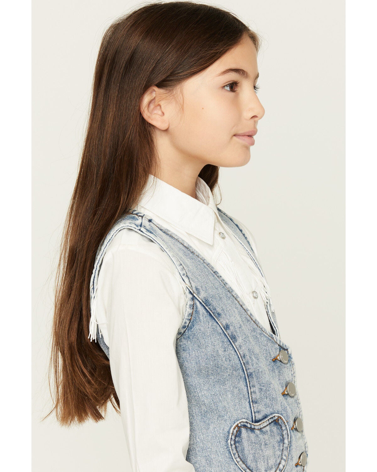 Image #2 - 26 International Girls' Denim Heart Pocket Vest, Medium Wash, hi-res