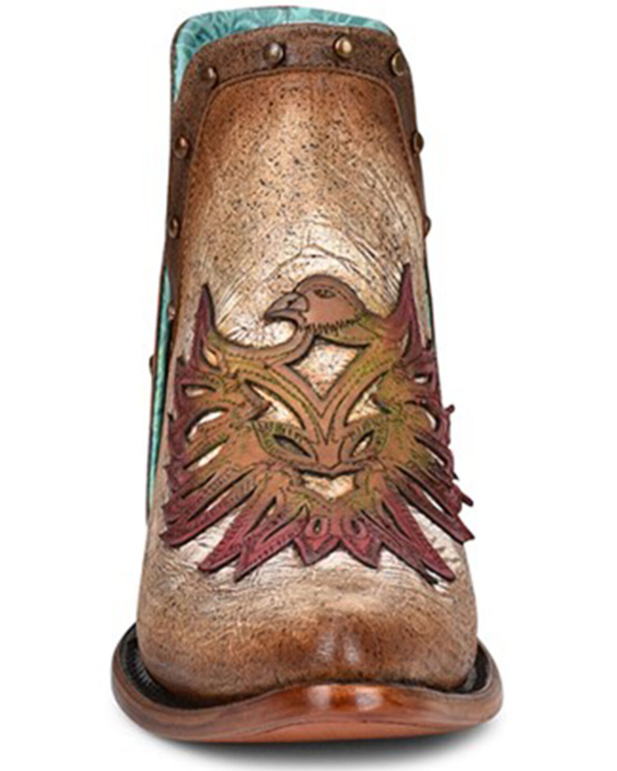 Image #3 - Corral Women's Overlay and Studded Fashion Booties - Round Toe, Tan, hi-res