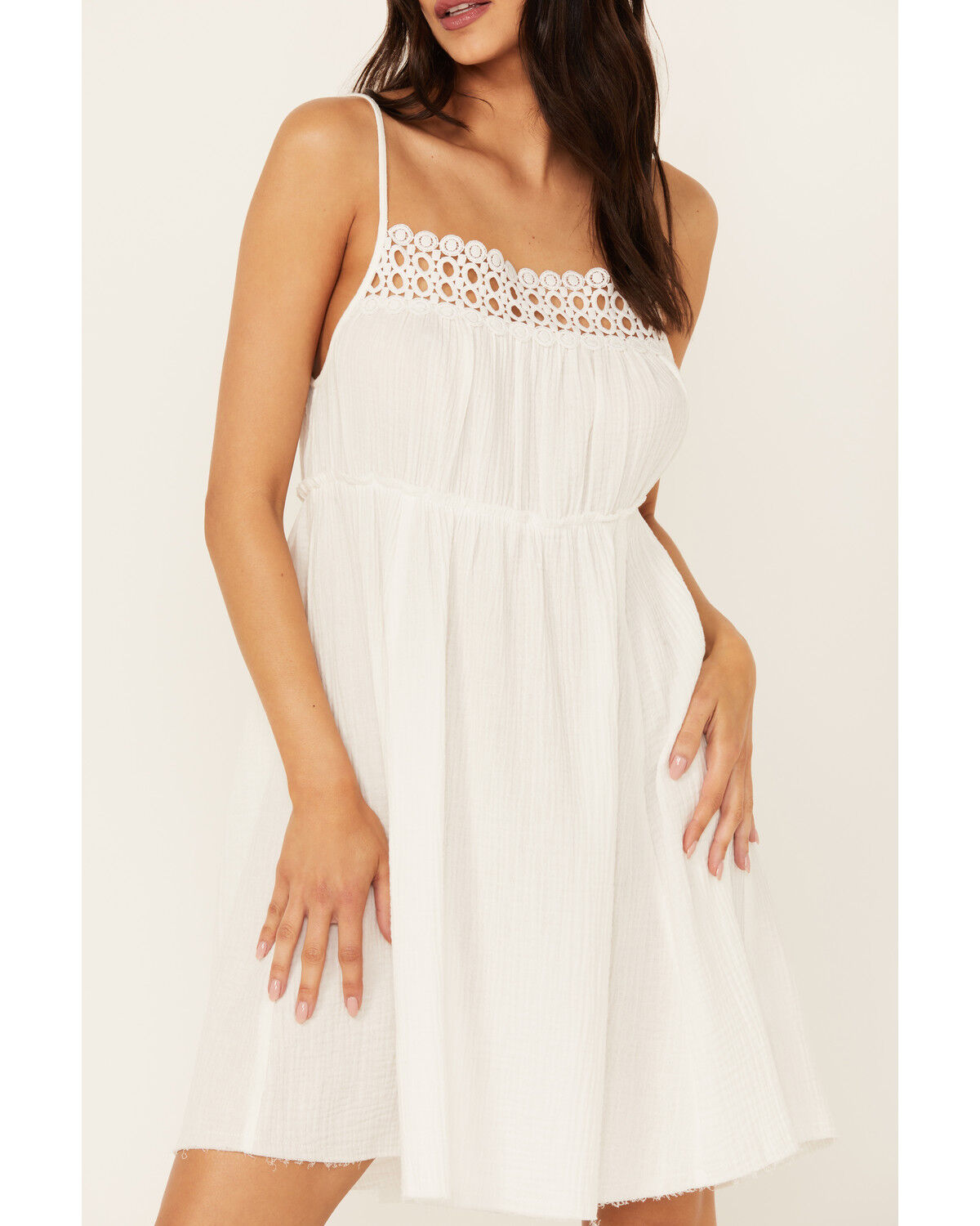 Image #3 - Beyond The Radar Women's Crochet Trim Mini Dress, White, hi-res