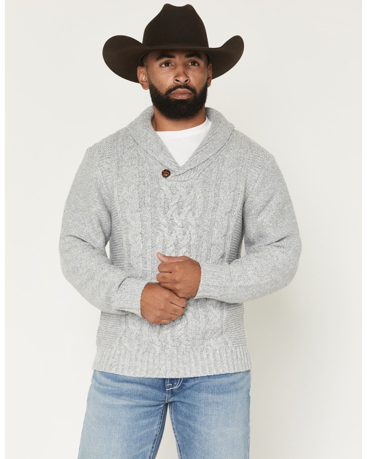 Image #1 - Cotton & Rye Men's Solid Cable Knit Sweater, Grey, hi-res