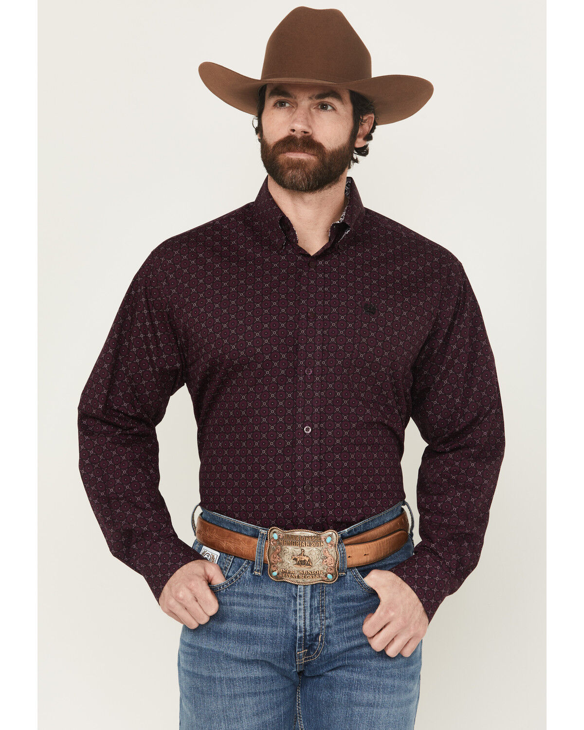 Image #1 - Cinch Men's Geo Print Long Sleeve Button-Down Western Shirt, Purple, hi-res
