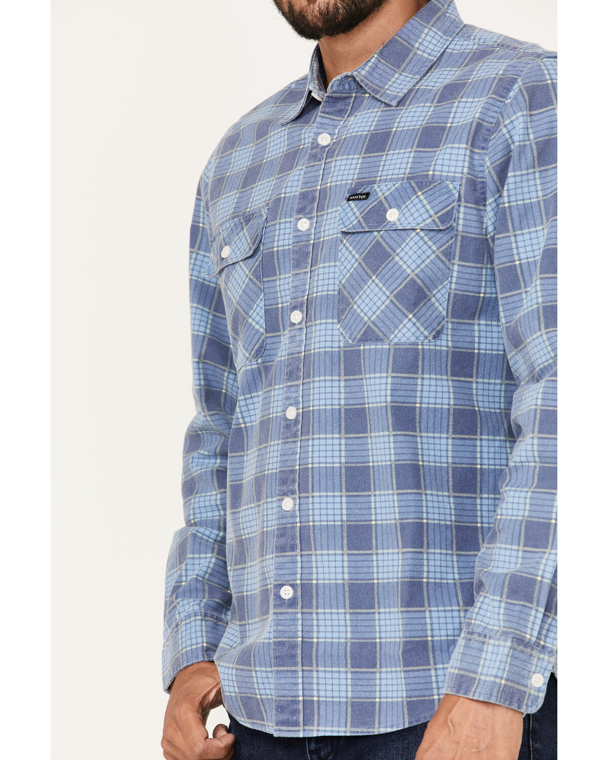 Image #2 - Brixton Men's Bowery Summer Weight Long Sleeve Button Down Shirt, Light Blue, hi-res