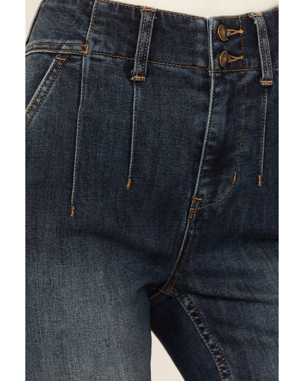 Image #2 - Shyanne Women's Bellflower Dark Wash Darted Waist Comfort Stretch Flare Jeans, Dark Wash, hi-res