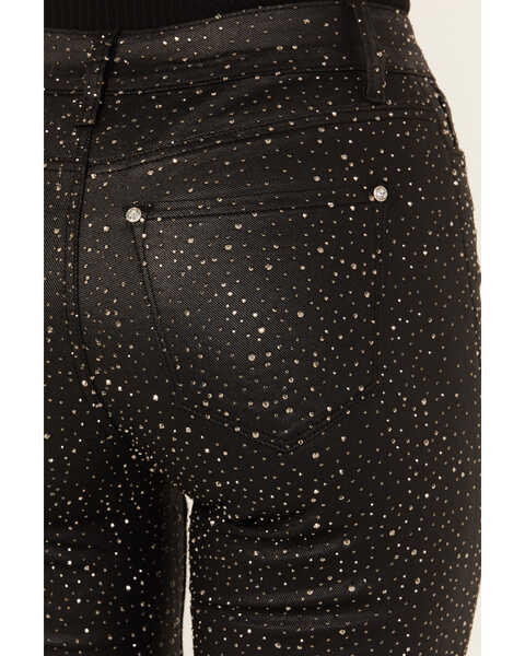 Image #4 - Vibrant Denim Women's Rhinestone Slit Hem Mid Rise Bootcut Jeans, Black, hi-res