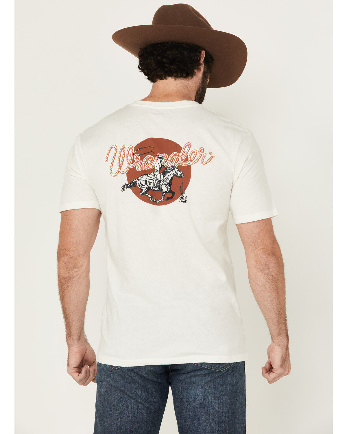 Image #1 - Wrangler Men's Boot Barn Exclusive Roping Logo Short Sleeve Graphic T-Shirt, Off White, hi-res