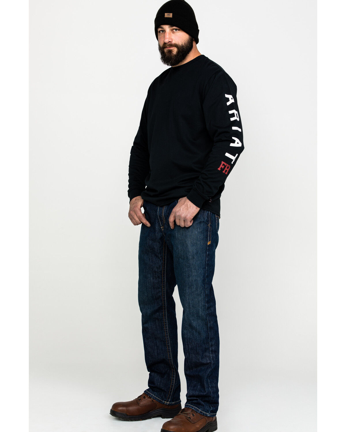 Image #3 - Ariat Men's FR Roughneck Skull Logo Crew Long Sleeve Work T-Shirt, Black, hi-res
