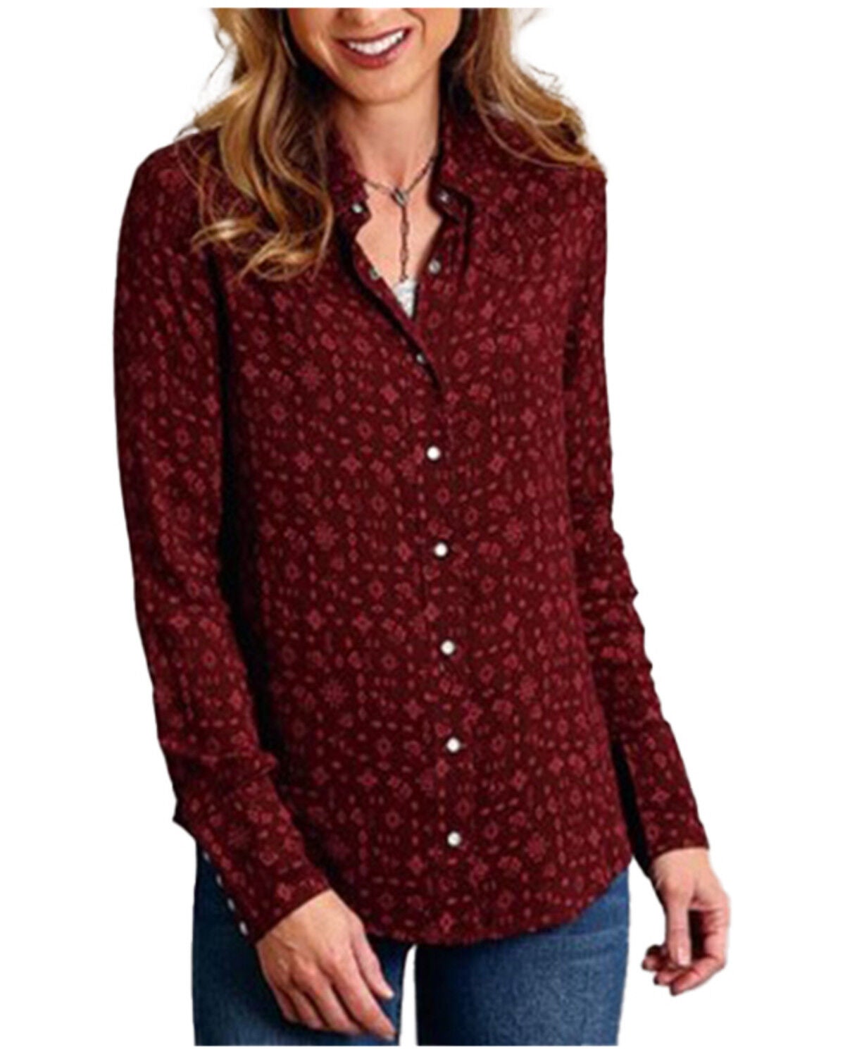 Stetson Women's Western Ditsy Printed Long Sleeve Snap Western Shirt, Wine, hi-res