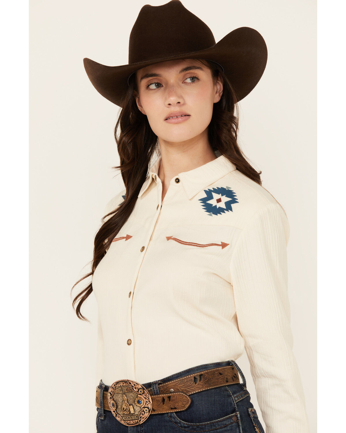 Image #2 - Shyanne Women's Western Embroidered Long Sleeve Snap Western Shirt, Cream, hi-res