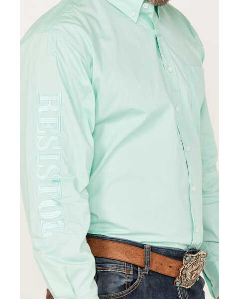 Resistol Men's Jacksonville Solid Long Sleeve Button Down Western Shirt, Aqua, hi-res