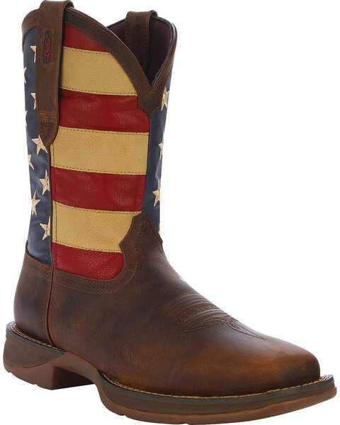 Durango Rebel Men's American Flag Cowboy Boots - Square Toe, Brown, hi-res
