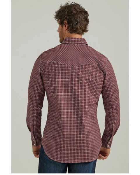 Image #2 - Wrangler Men's FR Plaid Print Long Sleeve Snap Work Shirt, Burgundy, hi-res