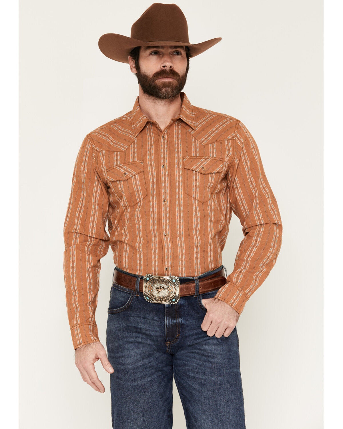 Gibson Trading Co Men's Red Rock Striped Print Long Sleeve Snap Western Shirt - Tall, Rust Copper, hi-res