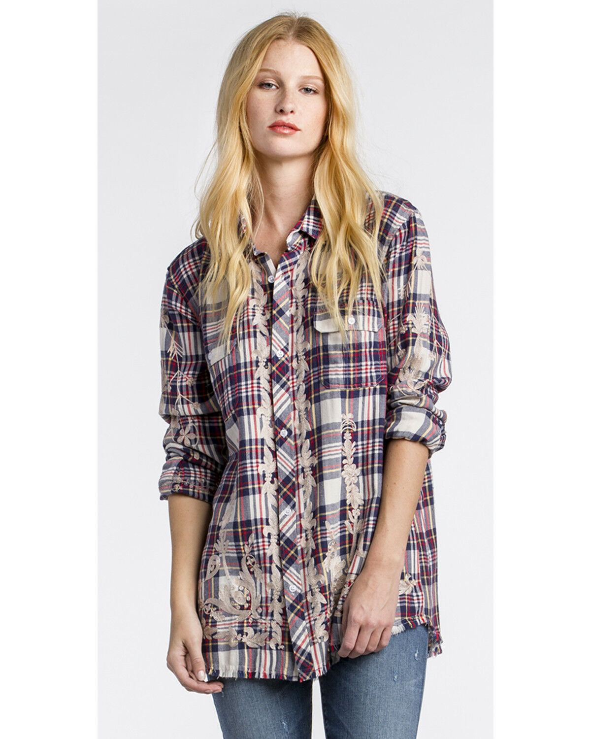Embroidered plaid shirt clearance