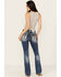 Image #1 - Miss Me Women's Dark Wash Mid Rise Downward Feather Wing Stretch Bootcut Jeans , Dark Blue, hi-res