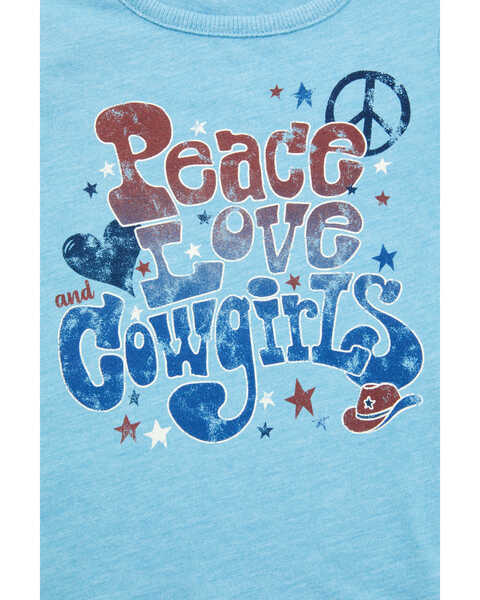 Image #2 - Shyanne Toddler Girls' Peace Love Cowgirls Flutter Sleeve Graphic Tee, Light Blue, hi-res