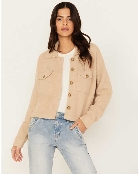 Image #1 - Cleo + Wolf Women's Cropped Boucle Cardigan , Wheat, hi-res