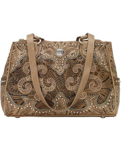 American West Women's Hand Tooled Concealed Carry Multi-Compartment Tote, Sand, hi-res