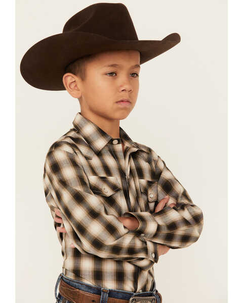Image #2 - Roper Boys' Plaid Print Long Sleeve Pearl Snap Western Shirt, Black, hi-res
