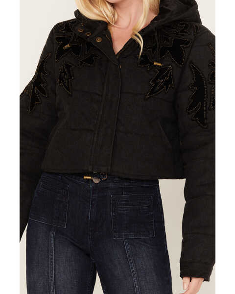 Image #3 - Free People Women's Fleur De Lis Denim Puffer Jacket, Black, hi-res