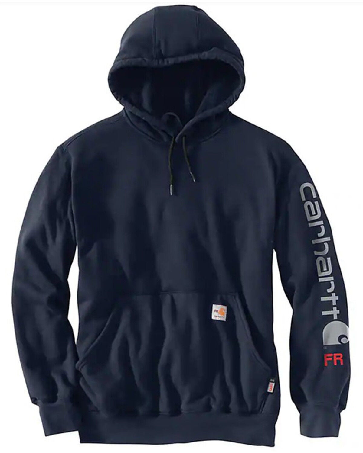 Carhartt Men's FR Force Original Fit Midweight Logo Hooded Work Sweatshirt - Big, Navy, hi-res