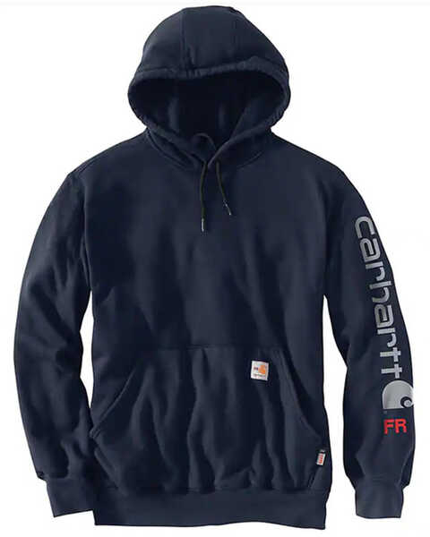 Image #1 - Carhartt Men's FR Force Original Fit Midweight Logo Hooded Work Sweatshirt - Big , Navy, hi-res