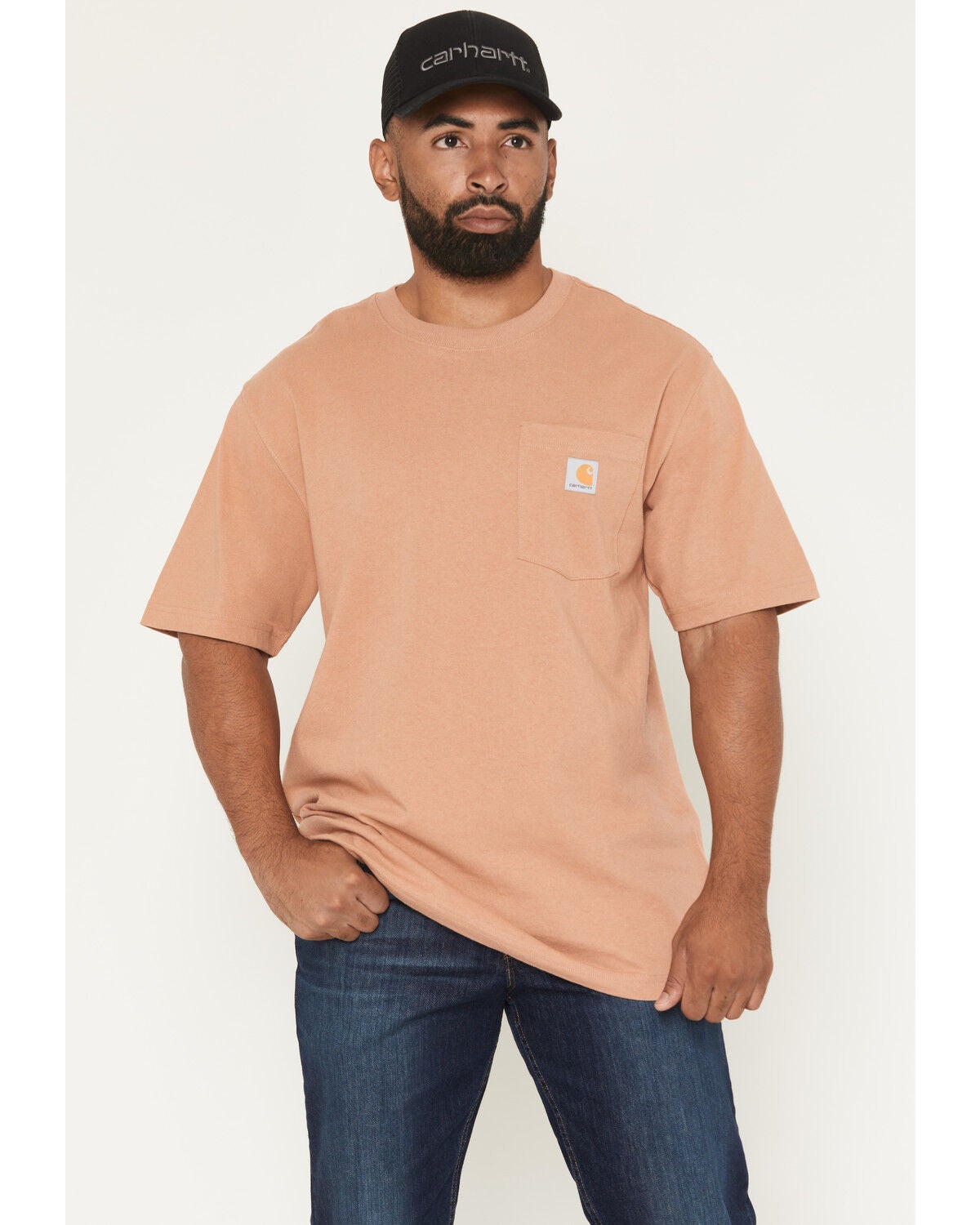 Carhartt Men's Loose Fit Heavyweight Short Sleeve Pocket T-Shirt, Rose, hi-res