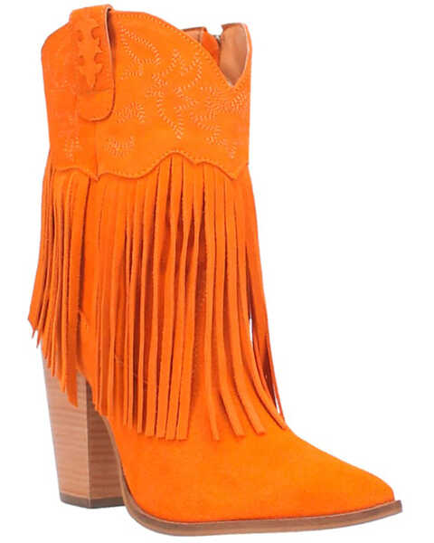 Image #1 - Dingo Women's Crazy Train Leather Booties - Pointed Toe , Orange, hi-res