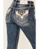 Image #2 - Miss Me Women's Dark Wash Mid Rise Floral Pocket Slim Bootcut Stretch Denim Jeans, Dark Wash, hi-res