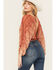 Image #4 - Beyond The Radar Women's Mesh Printed Long Sleeve Crop Top, Rust Copper, hi-res