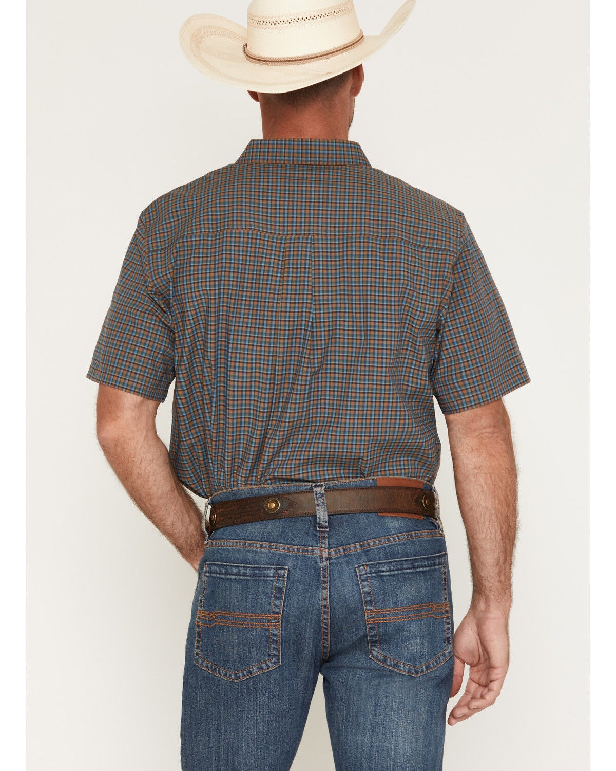 Image #4 - Cody James Men's Buster Plaid Print Short Sleeve Button-Down Stretch Western Shirt, Blue, hi-res