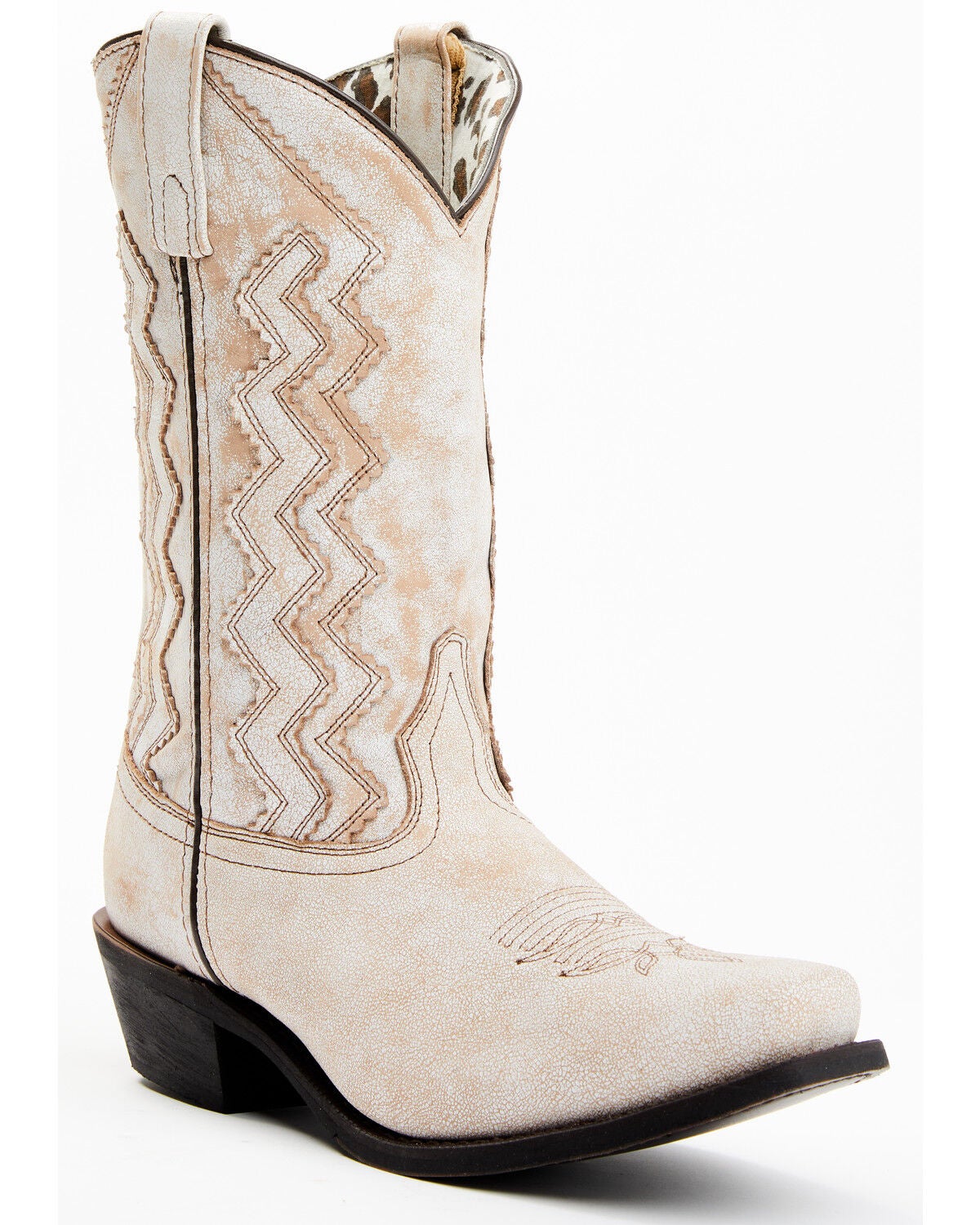 Laredo Women's Rustic Bone Overlay Western Boots - Square Toe, Off White, hi-res