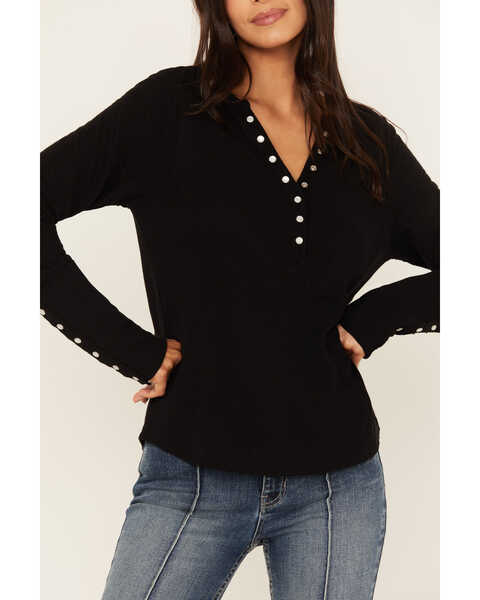Image #2 - Idyllwind Women's Pearl Knit Henley Shirt, Black, hi-res